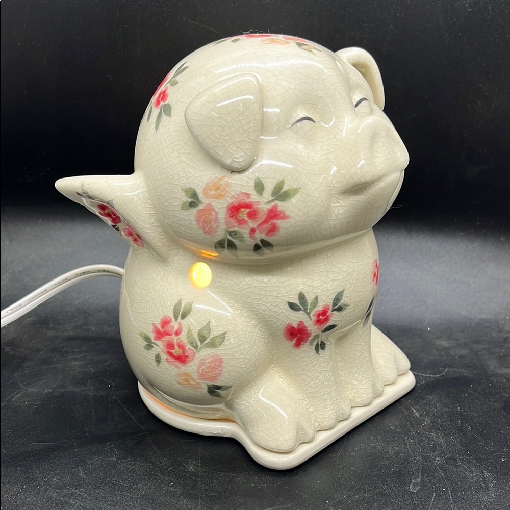 Ceramic Floral Pig Wax Warmer Lamp - Cottagecore Crackled Night Light Lamp